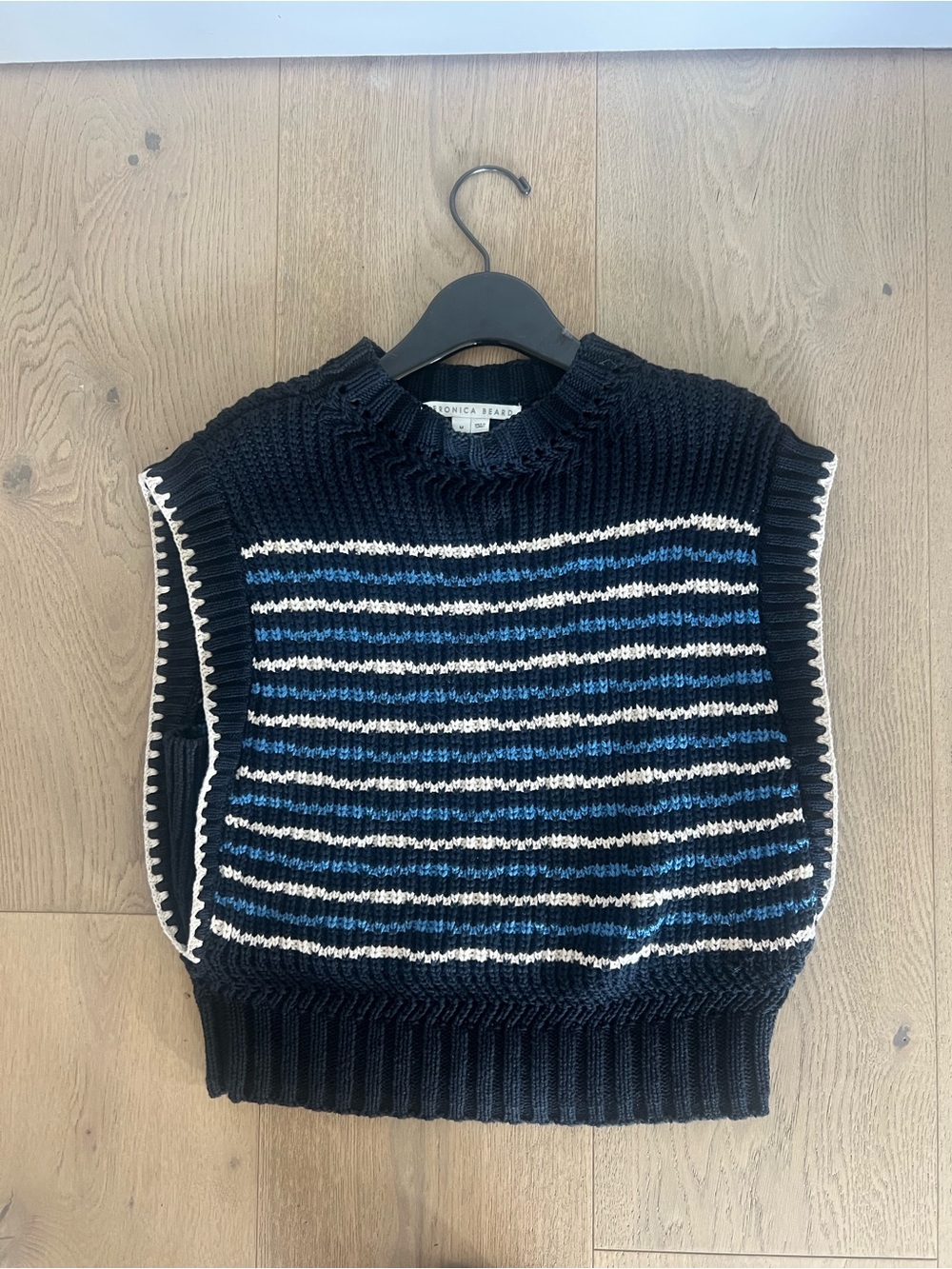Veronica beats Black Navy Striped Knit sleeveless top